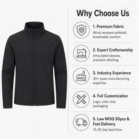 Chaqueta Softshell de Cuello Alto para Hombre, Elástica en Cuatro Direcciones, Impermeable, Cortavientos, Transpirable, Ligera, Informal para Exteriores
