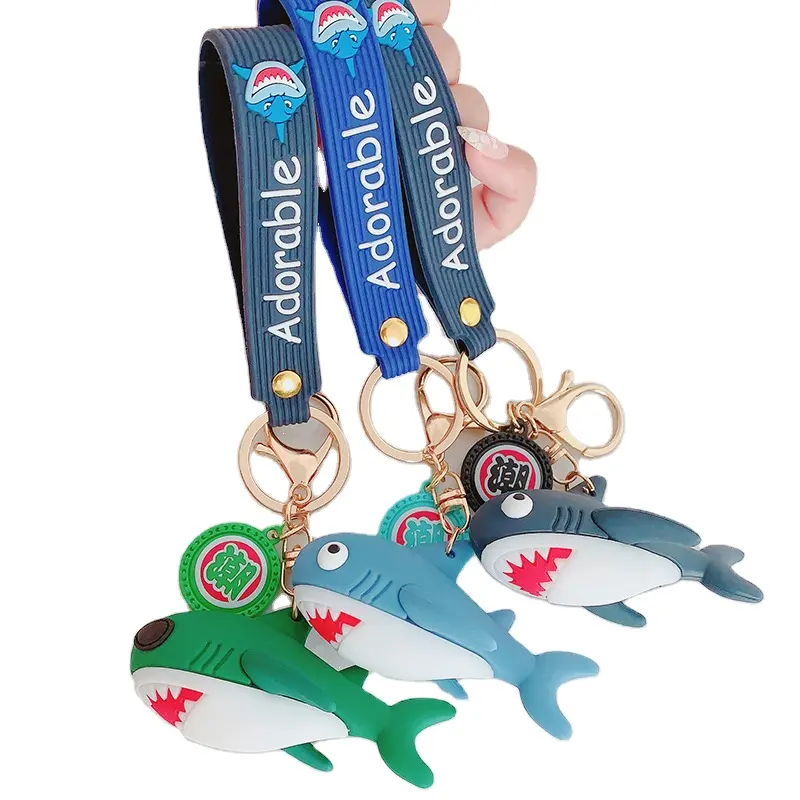 Lilangda New Design Benutzer definierte weiche grau grün blau Hai PVC Schlüssel anhänger für Frauen Kinder Geschenk Fisch Hai Schlüssel bund