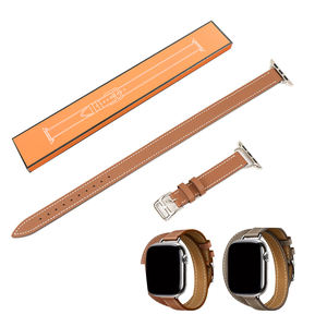 Ceinture de <span class=keywords><strong>luxe</strong></span> en cuir véritable pour <span class=keywords><strong>apple</strong></span> <span class=keywords><strong>Watch</strong></span> ultra 2 sangles 49mm 46mm 45mm 44mm 40mm Double <span class=keywords><strong>Bracelet</strong></span> pour hommes femmes dragonne - Product Image 1
