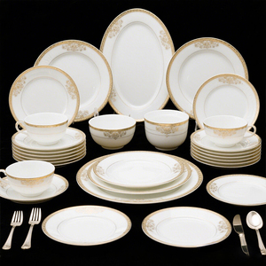 Services de table en céramique de luxe, originaux de l'usine du Shandong, <span class=keywords><strong>vaisselle</strong></span> <span class=keywords><strong>blanche</strong></span> et dorée, ensemble mignon pour 24 personnes - Product Image 5