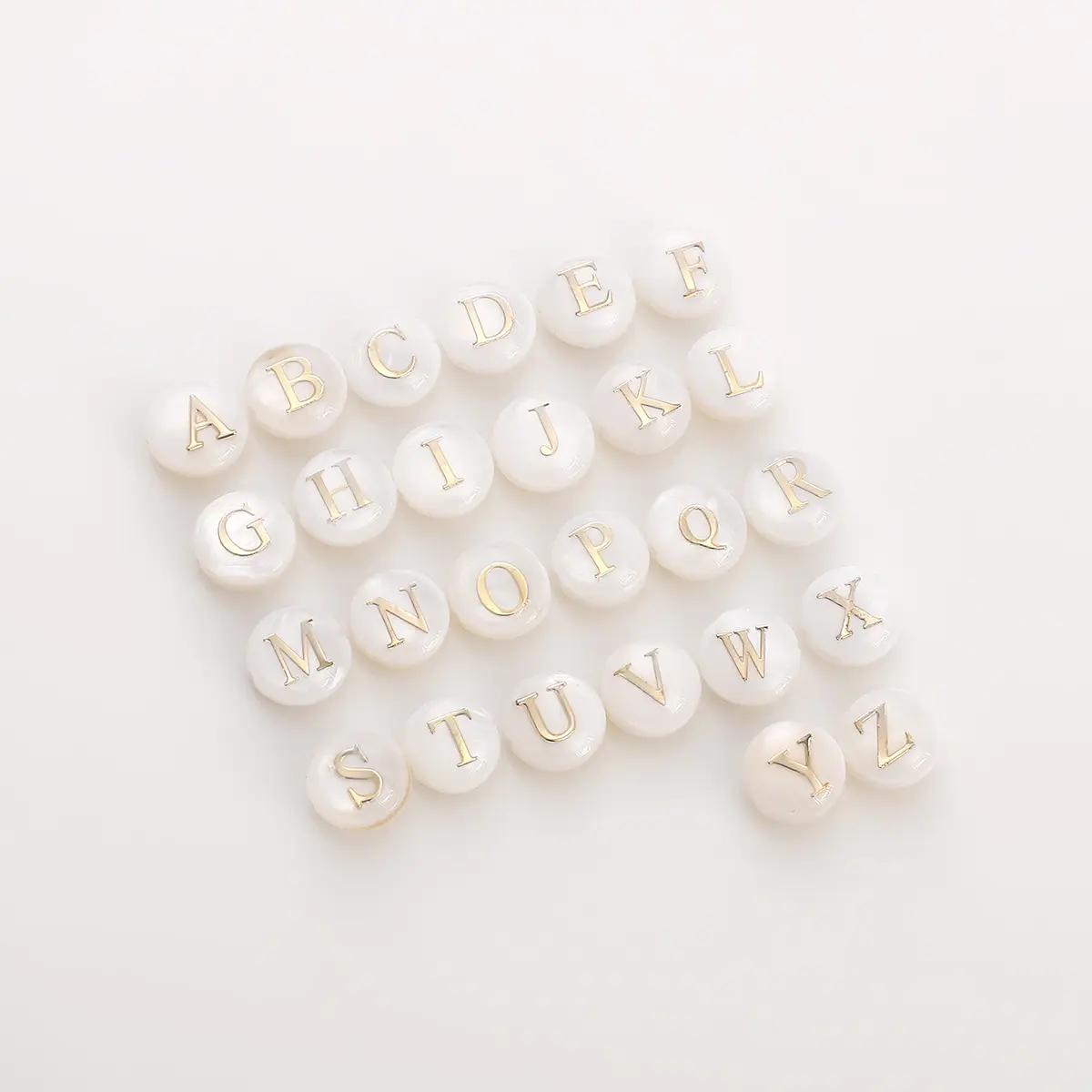 JC natural shell stamping letters flat beads handmade diy jewellery round cake-shaped loose beads shell letter beads