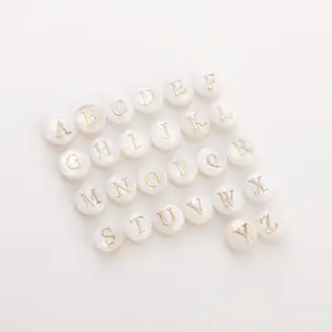 JC natural shell stamping letters flat beads handmade diy jewellery round cake-shaped loose beads shell letter beads