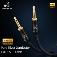 ATAUDIO kabel Audio HiFi 6.5mm, colokan TS lapis emas tembaga murni perak murni untuk Mixer gitar untuk Speaker
