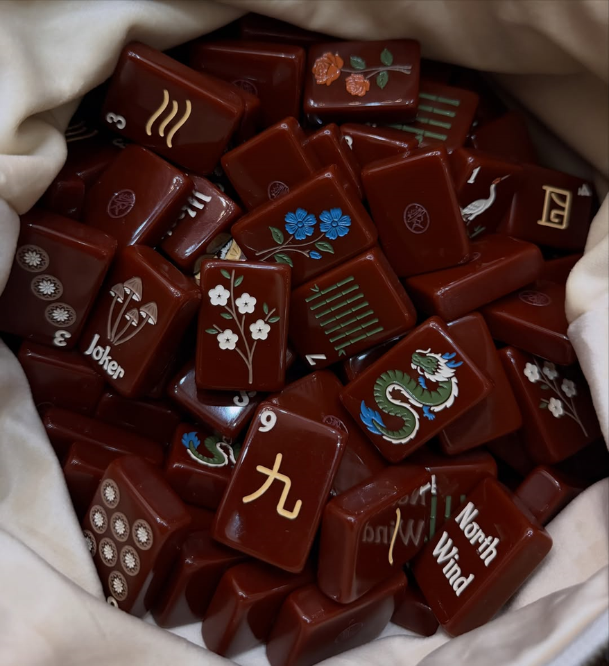 Tile Brown Lexury Pattern Chocolate Deep Brown Mahjong Tiles Premium Botanical Mushroom Dragon ...