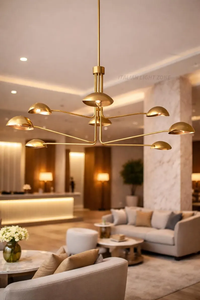 Lustre LED en laiton haut de gamme, style moderne du milieu du siècle, à multiples bras et dôme, design futuriste, hauteur réglable, télécommande - Product Image 2