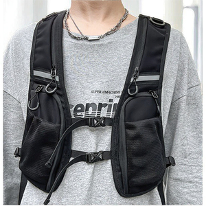 Gilet de sport en polyester réfléchissant et durable pour homme, résistant à l'eau, streetwear, fermeture éclair, sac de poitrine - Product Image 2