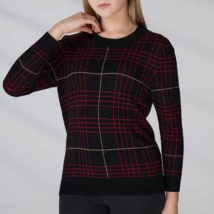 Suéter de Punto Personalizado de Fábrica, 100% Lana, para Mujer, Manga Larga, Cuello Redondo, Diseño a Cuadros - Product Image 3