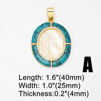 ASJEWELRY Pendentif Vierge Marie en Cuivre Plaqué Or avec Coquillage et Turquoise, Breloques pour Fabrication de Colliers Catholiques, Composant pdtc001