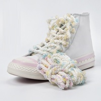 Lacets ronds en peluche colorés avec logo personnalisé, lacets plats en polyester moelleux pour baskets et chaussures décontractées