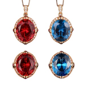 Ensemble de bijoux tendance en or 14 carats plaqué or rose, cuivre écologique, imitation rubis et saphir taille ovale, comprenant des bagues et un collier TU - Product Image 1