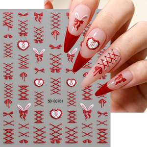 1 unidad de pegatinas de plástico para <span class=keywords><strong>uñas</strong></span> con lazo francés, diseño de amor 5D, sin BPA, decoraciones adhesivas de conejo y gato, calcomanías para manicura - Product Image 1