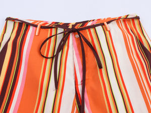 <span class=keywords><strong>Pantaloni</strong></span> Lunghi Casual da <span class=keywords><strong>Donna</strong></span> con Stampa a Righe <span class=keywords><strong>Arancioni</strong></span>, Chiusura a Zip e Cintura - Product Image 3