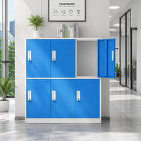 Armoire de rangement en acier bleu à six portes avec serrures et aérations pour bureau, école, gymnase, usine, vestiaire du personnel