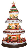 Décorations de Noël en promotion : Arbre de Noël en résine en forme de maison de pain d'épices, décoration artificielle pour la maison, maison de pain d'épices de Noël avec mouvements lumineux LED