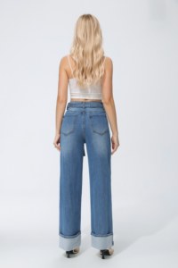 Jeans a Vita Alta e Gamba Larga con Dettagli in Paillettes Vestibilità Comoda Lunghezza Intera in Cotone Stonewashed Stile Casual - Product Image 4