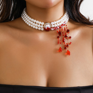 Collar de aleación de Zinc con cuentas Transfronterizas Europeas americanas para mujer, Collar de perlas de imitación de Halloween, gotas de sangre de viento góticas Retro - Product Image 6