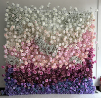 Mur de fleurs artificielles 3D rose, violet et bleu ombré, fond de scène en soie avec roses et hortensias pour la décoration de mariages et de fêtes