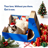 Lit grattoir pour chat en carton ondulé multifonctionnel et écologique avec boule en métal et velcro pour Noël