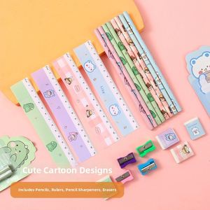 X415 Ensemble de papeterie scolaire mignon pour étudiants et enfants, cadeau de Noël, crayon HB avec gomme et taille-crayon, impression de dessins animés, crayon HB - Product Image 3