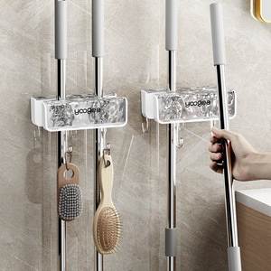 YaoGee Double Headed <b>Mop</b> Clip <b>Wall</b> Mount Rack Adhesive Broom Holder Storage Organizer For Bathroom - Product Image 1