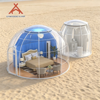 Dôme géodésique préfabriqué rond en polycarbonate PC Kawagebo Kamp (KK) de 5 m + 2,5 m de diamètre, type igloo, avec salle de bain