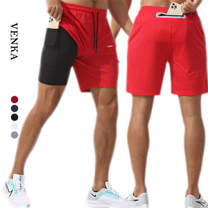 Pantaloni Sportivi da <span class=keywords><strong>Uomo</strong></span> 2 in 1 a Doppio Strato con Tasche e Leggings, Pantaloncini da Allenamento <span class=keywords><strong>Palestra</strong></span> in Poliestere con Logo Personalizzato - Product Image 1