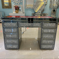 Table de toilette Beverly Moda noire avec miroir, glamour, table à maquillage avec diamants écrasés, lumières RVB, décoration de chambre à coucher pour la maison, l'hôtel
