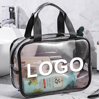 Sac cosmétique transparent portable résistant à l'eau de couleur vive avec fermeture éclair, grande capacité, logo personnalisé, pochette en PVC pour les voyages