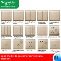 Interrupteurs et prises Schneider, série Fengshang Gold-panel, grand format, type 86, encastrés, ports USB intelligents, usage domestique, montage mural