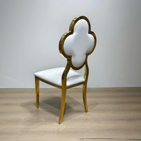 Chaise de salle à manger Clover-Back en PU blanc avec structure en acier inoxydable doré