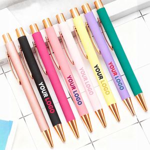 Stylo bille promotionnel rose doré de luxe, stylo publicitaire rose doré personnalisé avec logo imprimé, sérigraphie laser, marque personnalisée - Product Image 1