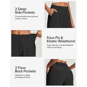 Womens Dress Pants Wide Leg High <b>Waist</b> <b>Elastic</b> Stretchy Anti Wrinkle Business Casual <b>Trousers</b> Slacks - Product Image 5