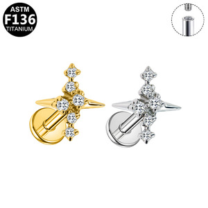 Boucles d'oreilles clous en titane F136, forme couronne, serties de cristaux, pour femmes, bijoux de mode, accessoire de piercing - Product Image 5