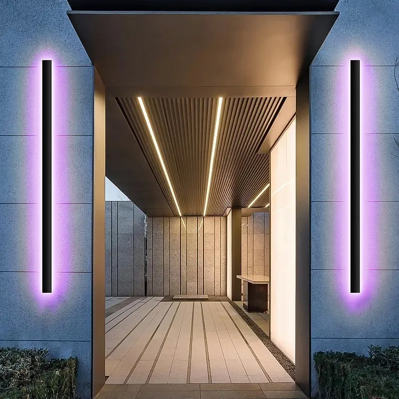 Lampu Dinding Led Linear panjang tahan air luar ruangan RGB eksterior lampu dinding tempat lilin pintar untuk Bar rumah lampu dinding atmosfer