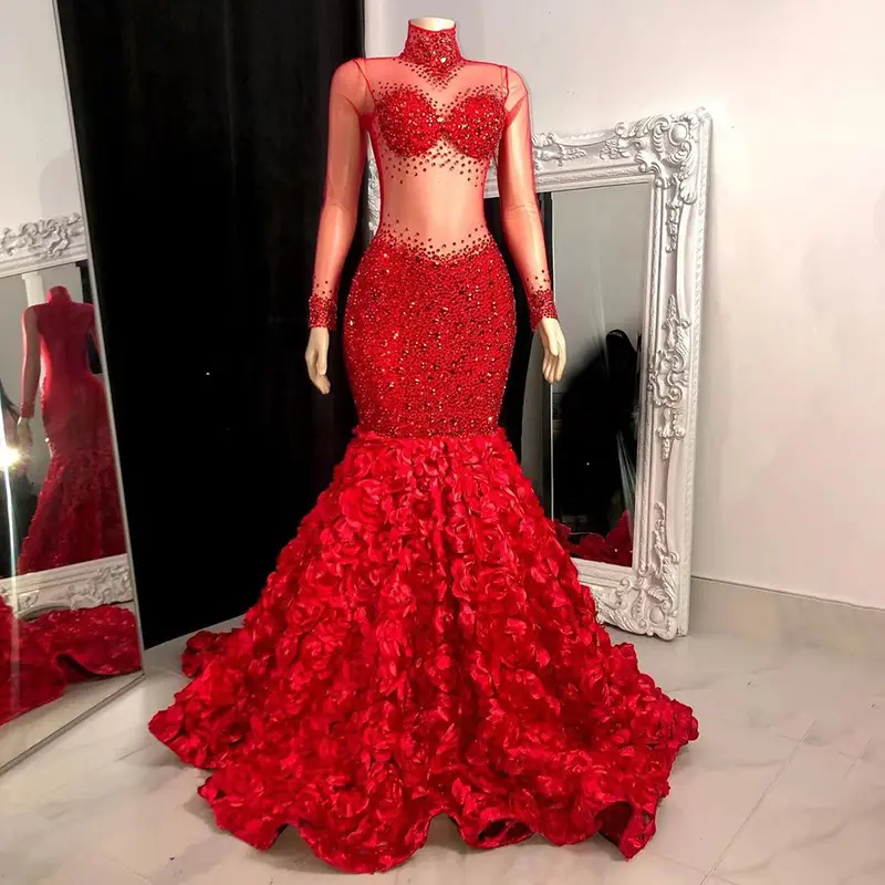 NOVANCE top selling products 2023 bling diamonds glittering long red dress romantic rose wedding dresses for evening party