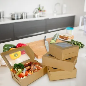 Cajas de cartón desechables de alta calidad para Catering, caja de embalaje para pastos, desayuno, con ventana transparente, venta al por mayor