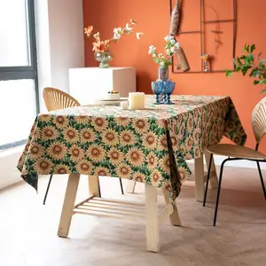 Girassol impresso 100% linho francês mesa natural lençóis mesa de jantar corredores mesa pano