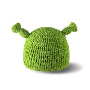 Lindo y Moderno Gorro de Punto Verde con Personaje de Dibujos Animados, Divertido y Creativo, Regalos de Invierno para Niñas - Product Image 4