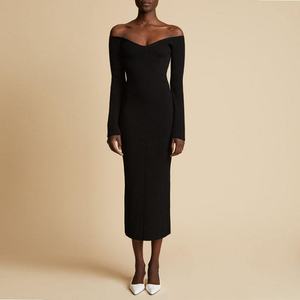 ชุดเดรสผู้หญิงดีไซน์ใหม่ล่าสุด แขนยาว เปิดไหล่ ผ้าริบถักรัดรูป ทรงมิดิ สไตล์ลำลอง - Product Image 5