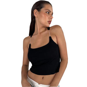 Moda maglia in tessuto a bottone trasparente a bottone aperto <span class=keywords><strong>con</strong></span> Splicing canotta sottile personalizzata da donna - Product Image 1