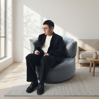 Fauteuil pouf moderne à carreaux patchwork, chaise de lecture confortable en similicuir souple pour chambre et salon