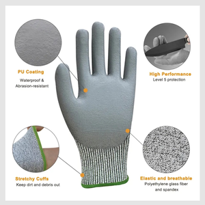 Gants de travail anti-coupure de niveau 5 EN388 4443C avec logo personnalisé, revêtement HPPE PU, pour la métallurgie et la machinerie, gants de ferrage pour la sécurité au travail - Product Image 5