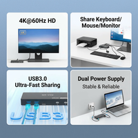 Conmutador KVM HDMI 4K 2 en 1 con Control de 2 PC, 1 KBM, HUB USB 3.0, Detección Automática de Alimentación Tipo-C, Conmutador de Panel/Escritorio