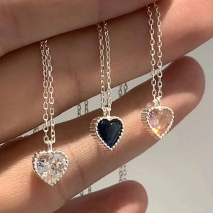 Collar con forma de corazón de circonia <span class=keywords><strong>c</strong></span>úbica para niñ<span class=keywords><strong>a</strong></span>, collar con colgante de corazón de cristal de plata S925, tres colores, gran oferta, <span class=keywords><strong>2022</strong></span> - Product Image 2