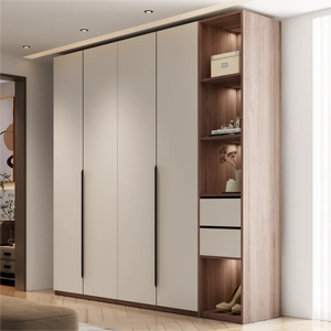 Armario Moderno Minimalista con Puertas Corredizas, 4 Estantes, 2 Cajones, Gran Capacidad, Mueble de Dormitorio, Diseño en MDF y Melamina - Product Image 1