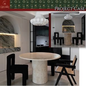 GOLDKING Travertijn Eettafel Beige Ronde Stenen Tafel voor Moderne Keuken Op Maat Gemaakt Elegant Huismeubilair - Product Image 4