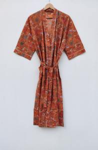 Robe longue en coton lavable et écologique, col en V, manches courtes, style bohème, peignoir surdimensionné avec ceinture - Product Image 6