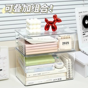 Caja de almacenamiento acrílica, organizador de escritorio transparente con tapa, contenedor de almacenamiento de papelería para escritorio de oficina a prueba de polvo de gran capacidad - Product Image 1