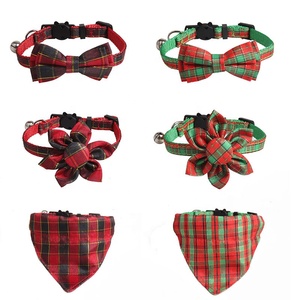 Collier pour chat en polyester écologique à motif écossais de Noël, avec nœud détachable, pour chaton, accessoire de fête pour animaux de compagnie - Product Image 1