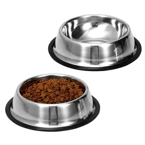 Mangiatoia per animali domestici di alta qualità contenitore per l'acqua per alimenti ciotole per alimenti in gomma arrotolata in acciaio inossidabile